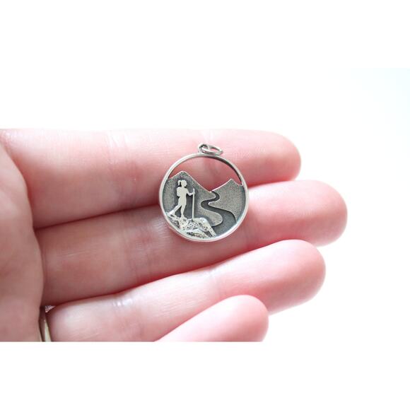 Sterling Silver Hiking Girl Charm, Sterling Silver Hiking Girl Pendant - Picture 2 of 5